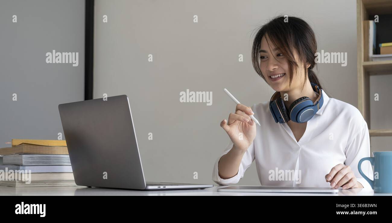 User experience concept. Creative Web Designer sketching application and developing template layout on laptop, framework for digital devices Stock Photo