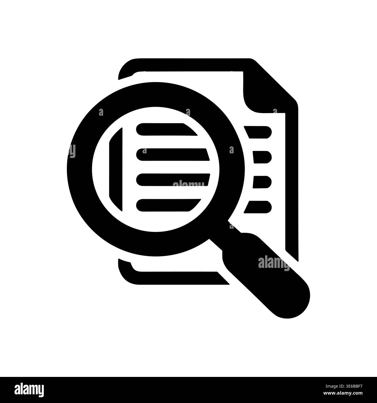 Magnifying glass over document, vector icon in black and white Stock Vector