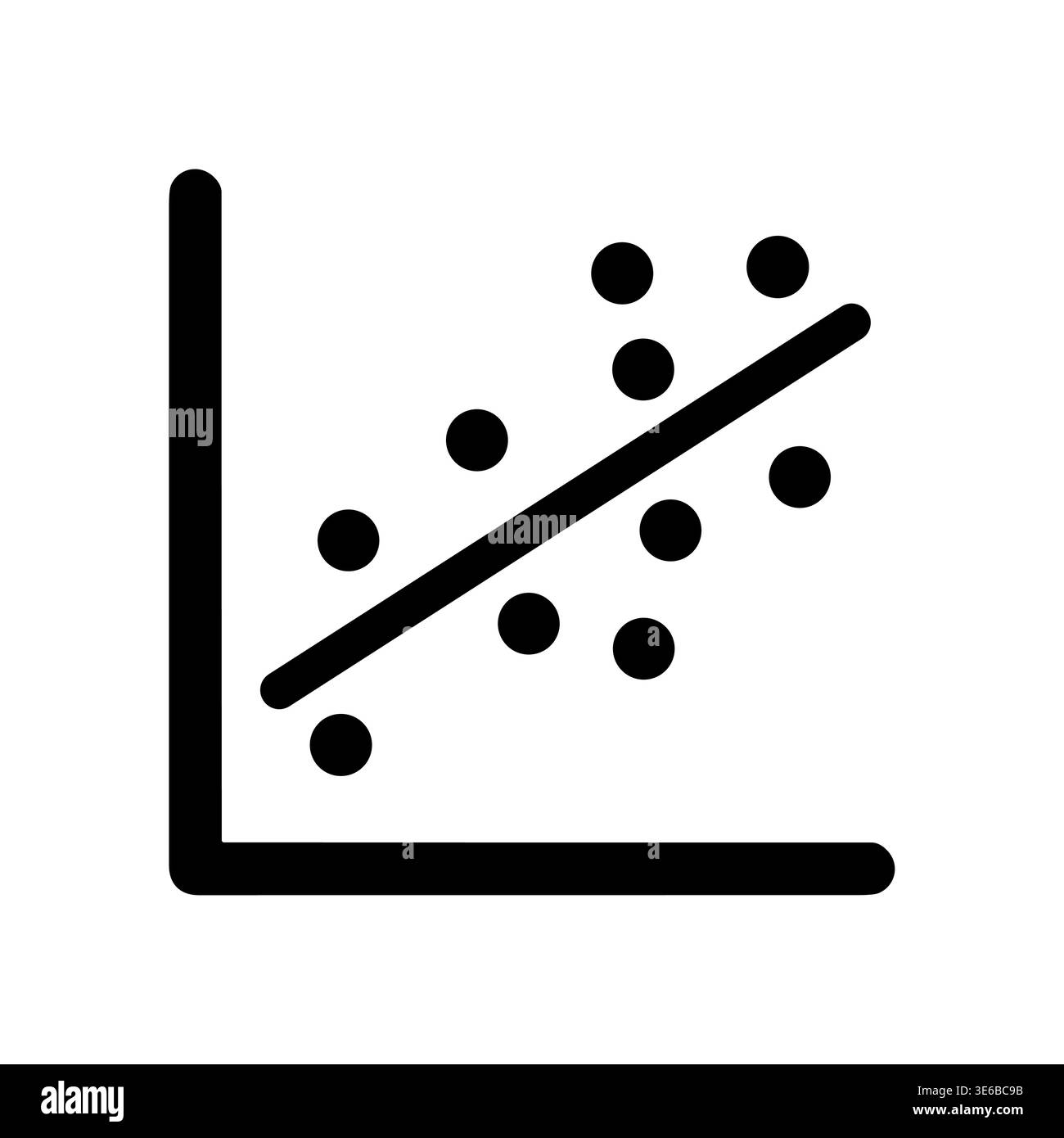 Scatter plot with a regression line, simple black icon Stock Vector