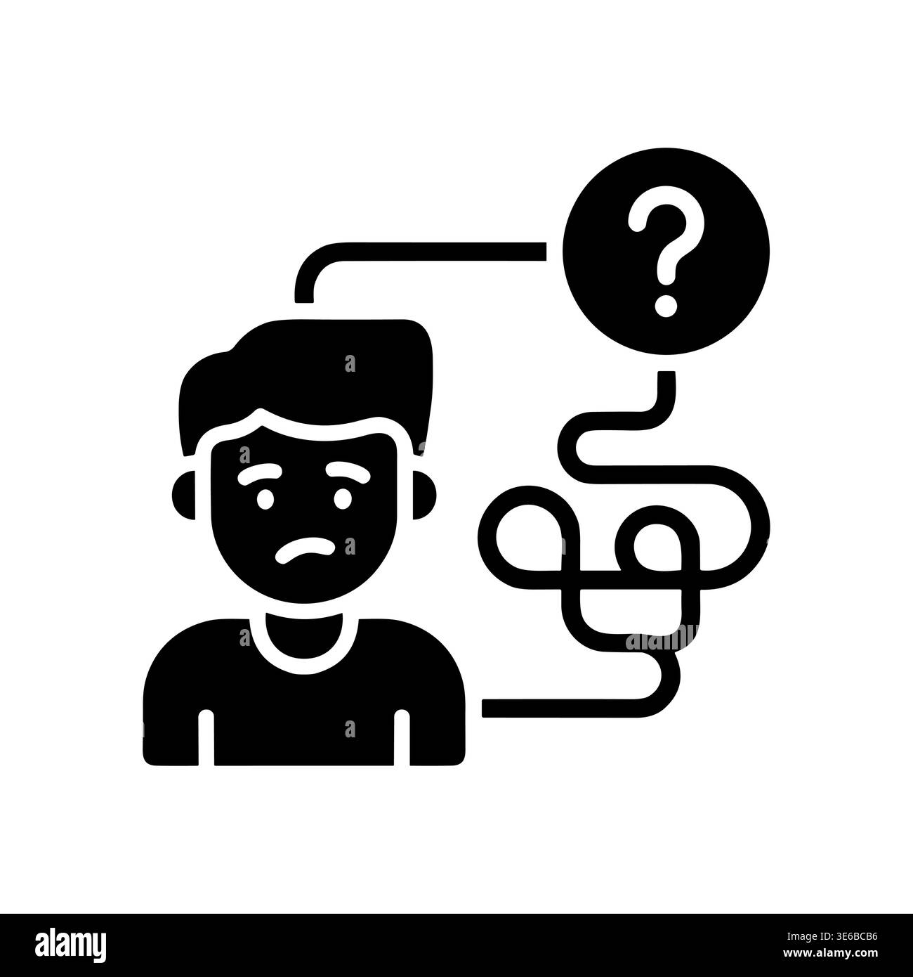 Confused man with question mark, difficult decision, line art Stock Vector
