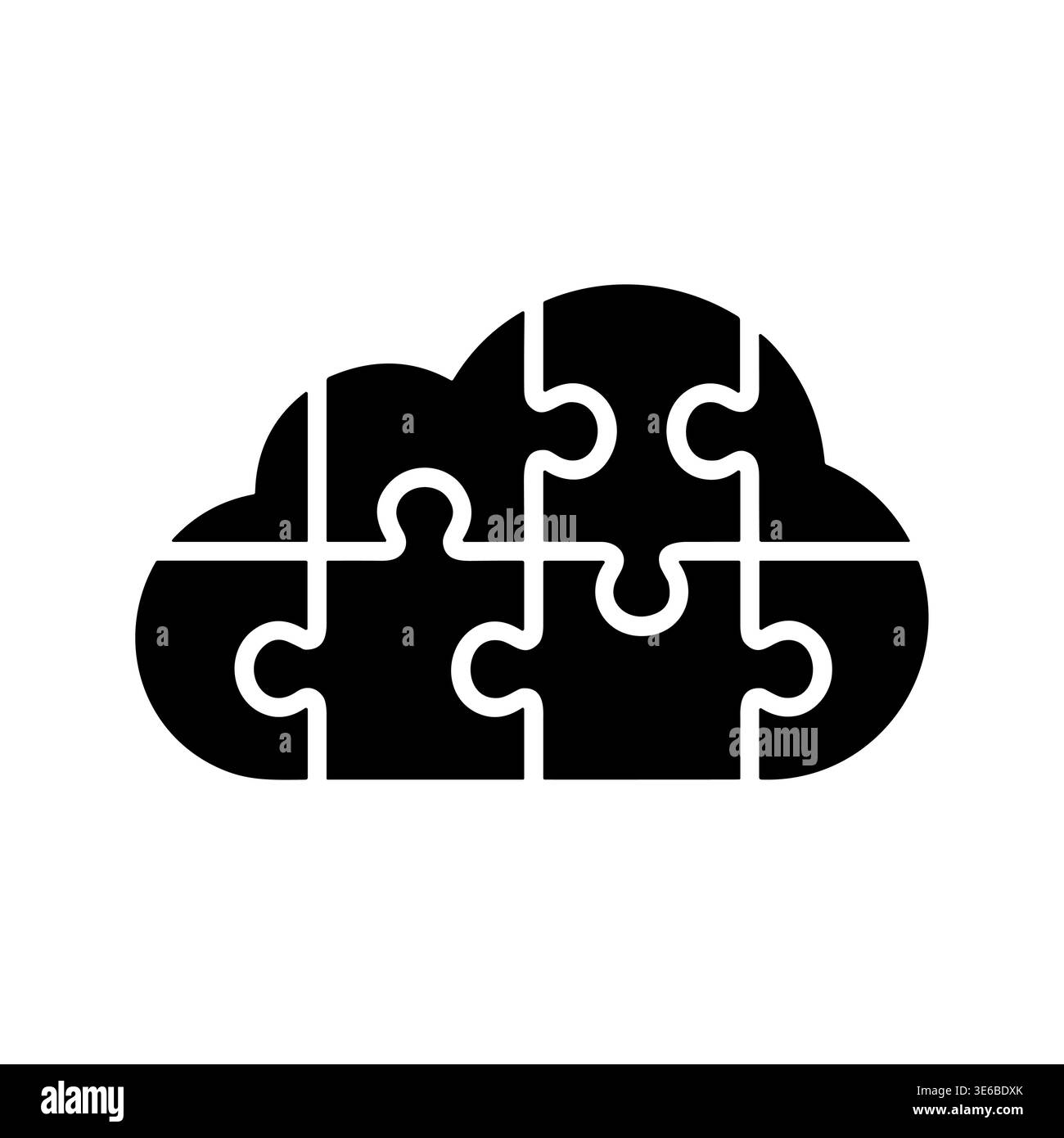 Puzzle Cloud Computing Concept Black and White Vector Illustration Stock Vector