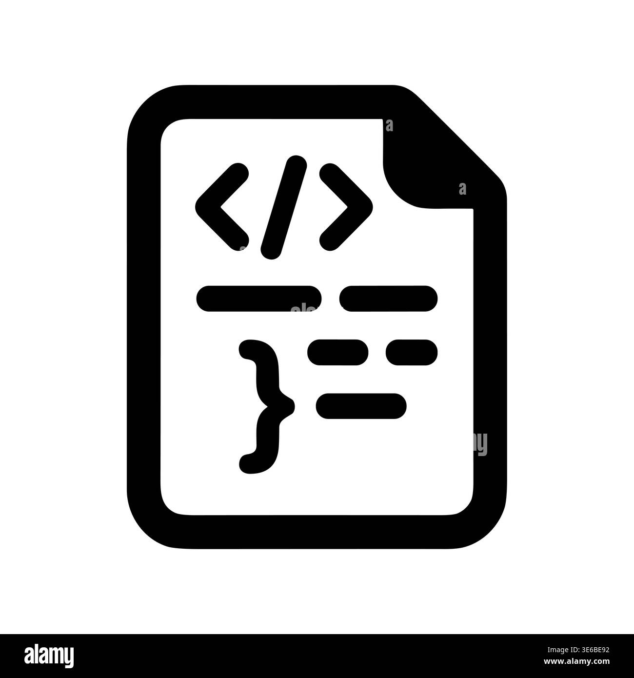Coding file icon, programming language document, black and white vector Stock Vector
