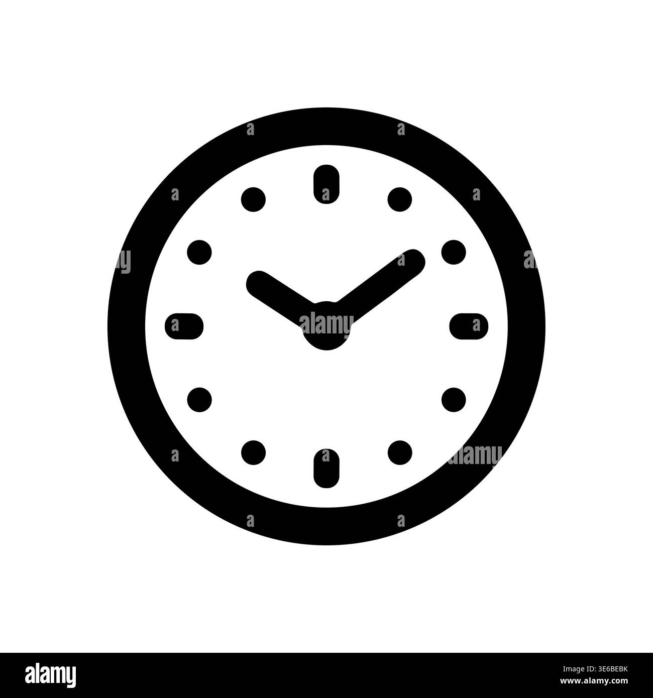 Minimalist Clock Icon Indicating Time, Round Shape, Black and White Stock Vector