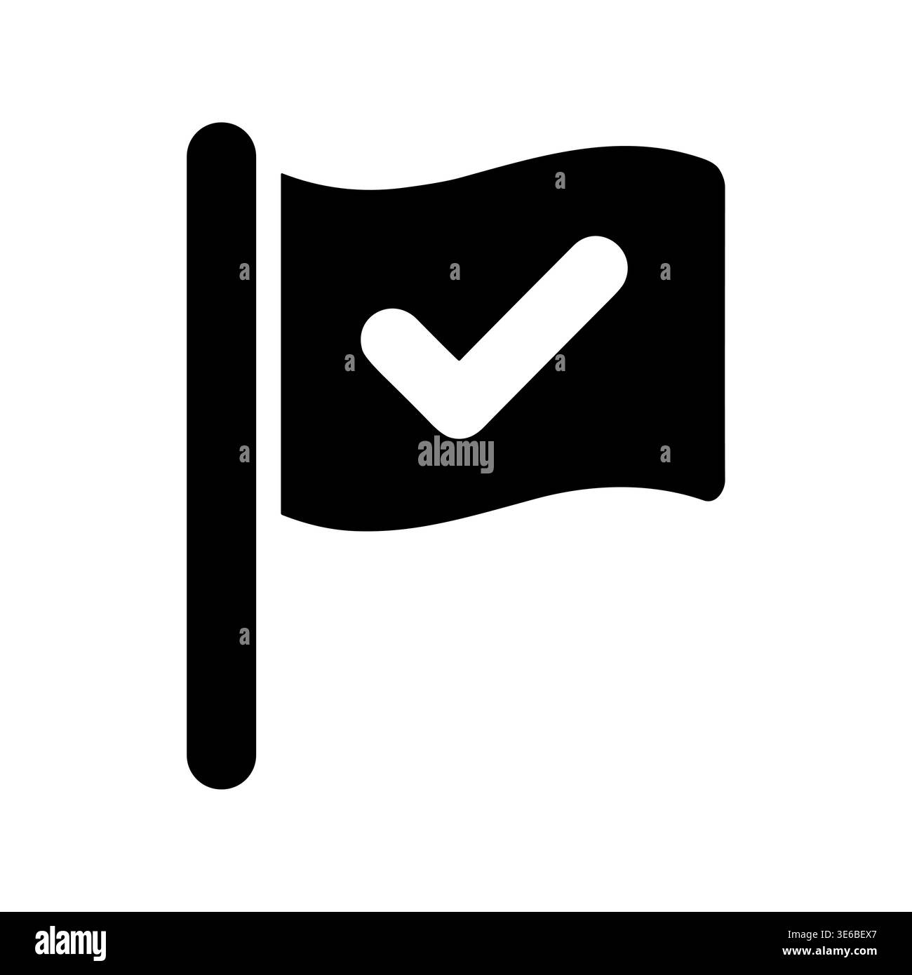 Black flag with a checkmark icon in glyph style Stock Vector