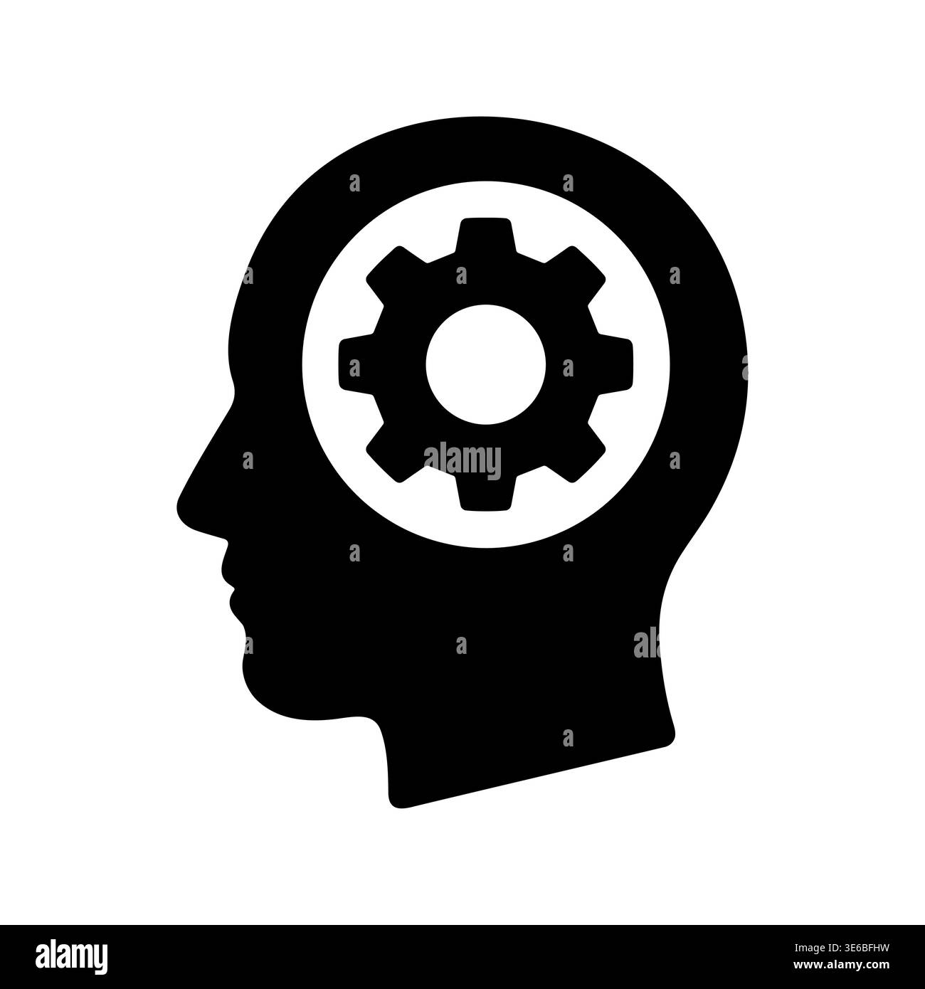 Head silhouette with gear inside, thinking process black icon Stock Vector