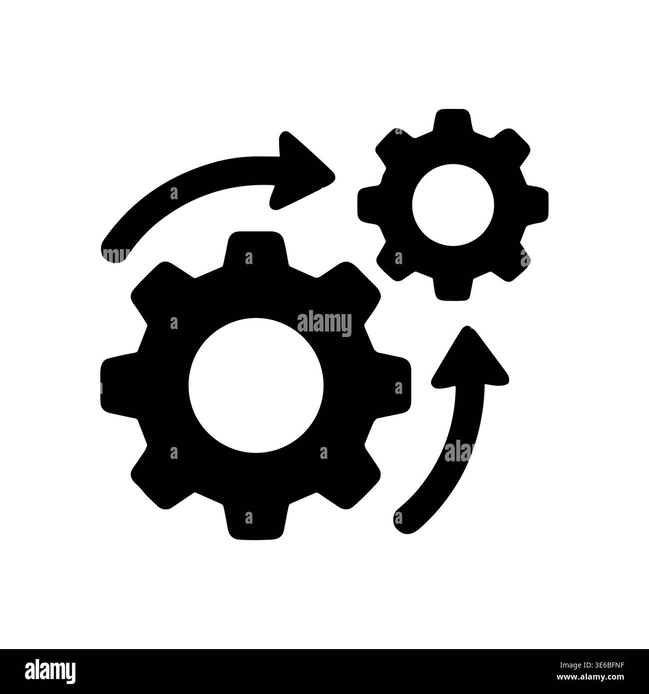 Black Gears Rotating with Arrows, Business Process, Vector Icon Stock Vector