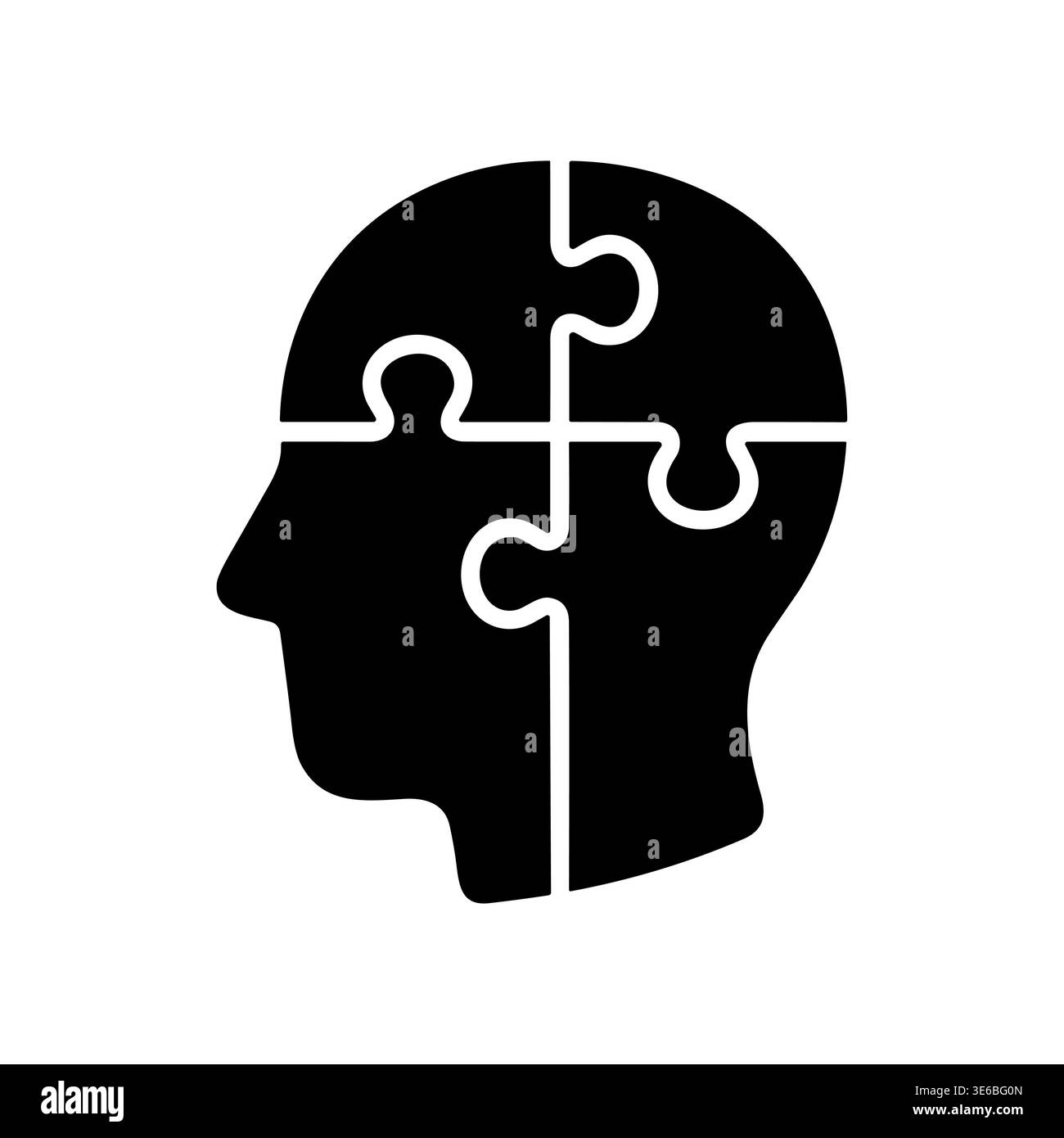 Head silhouette with puzzle pieces, problem solving simple icon Stock Vector