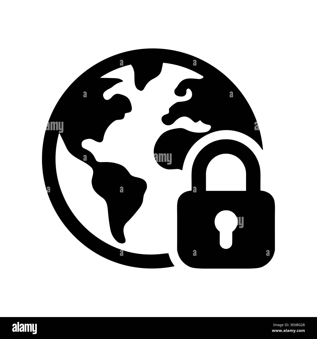 Global data protection, secure internet connection, cyber security black glyph icon Stock Vector
