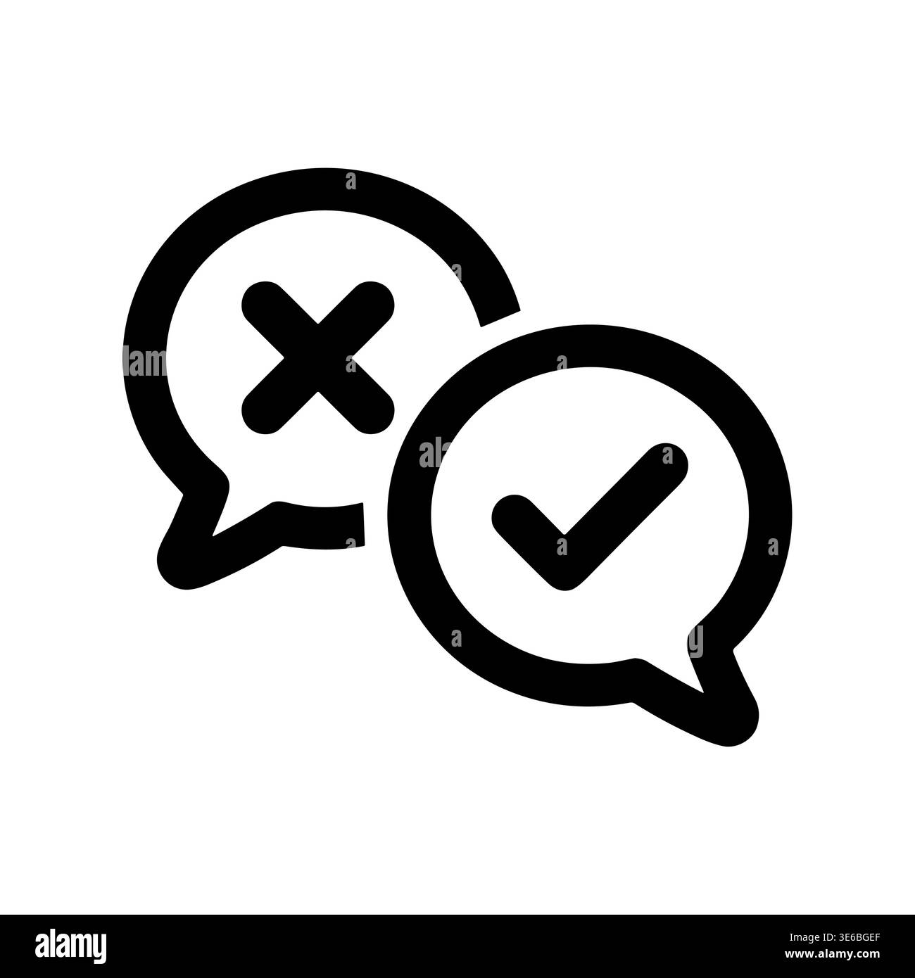 Check mark and cross in speech bubbles, simple line icon Stock Vector