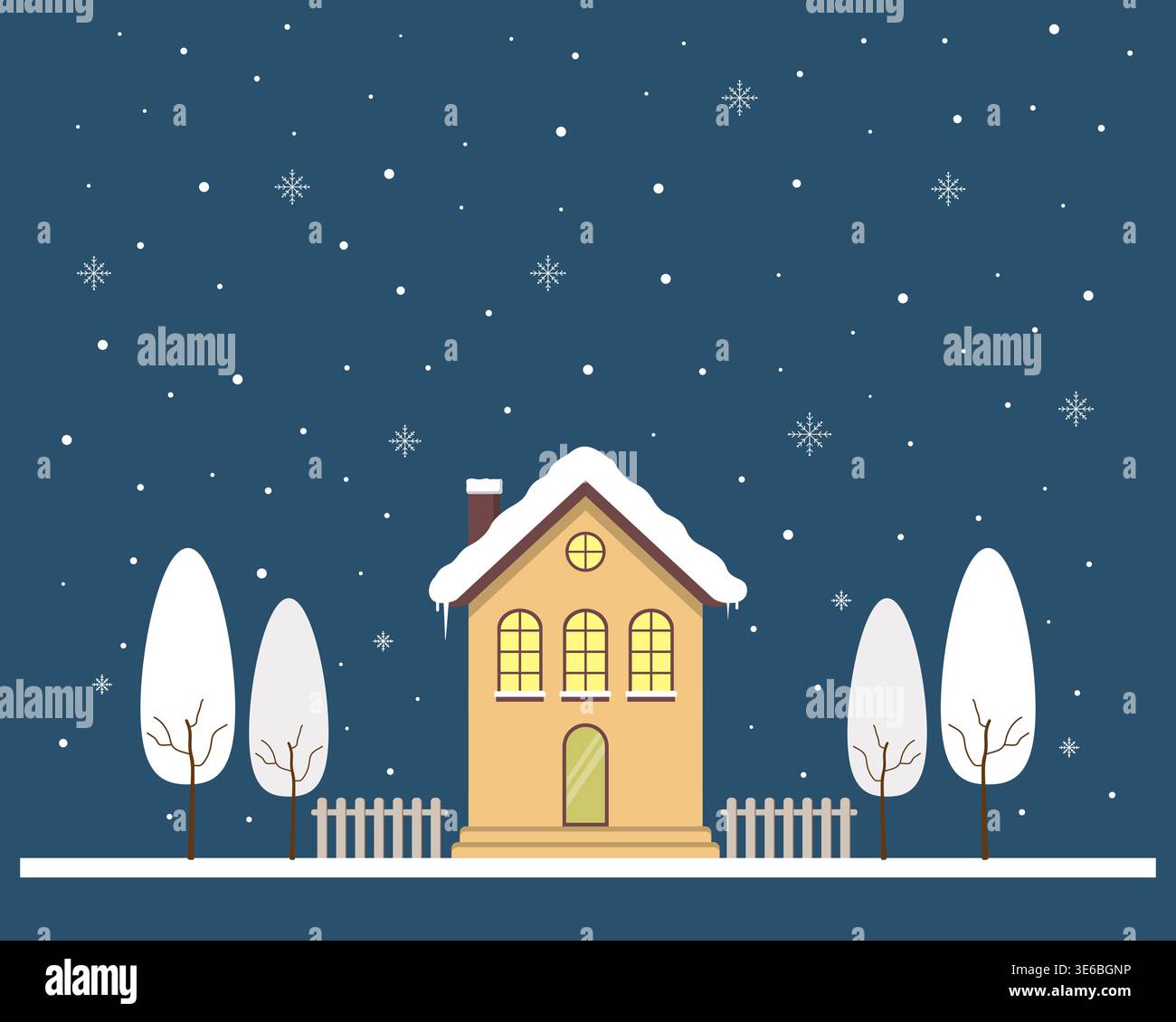 Cozy Snowy Houses In Winter Season With Comfortable Environment Stock Vector
