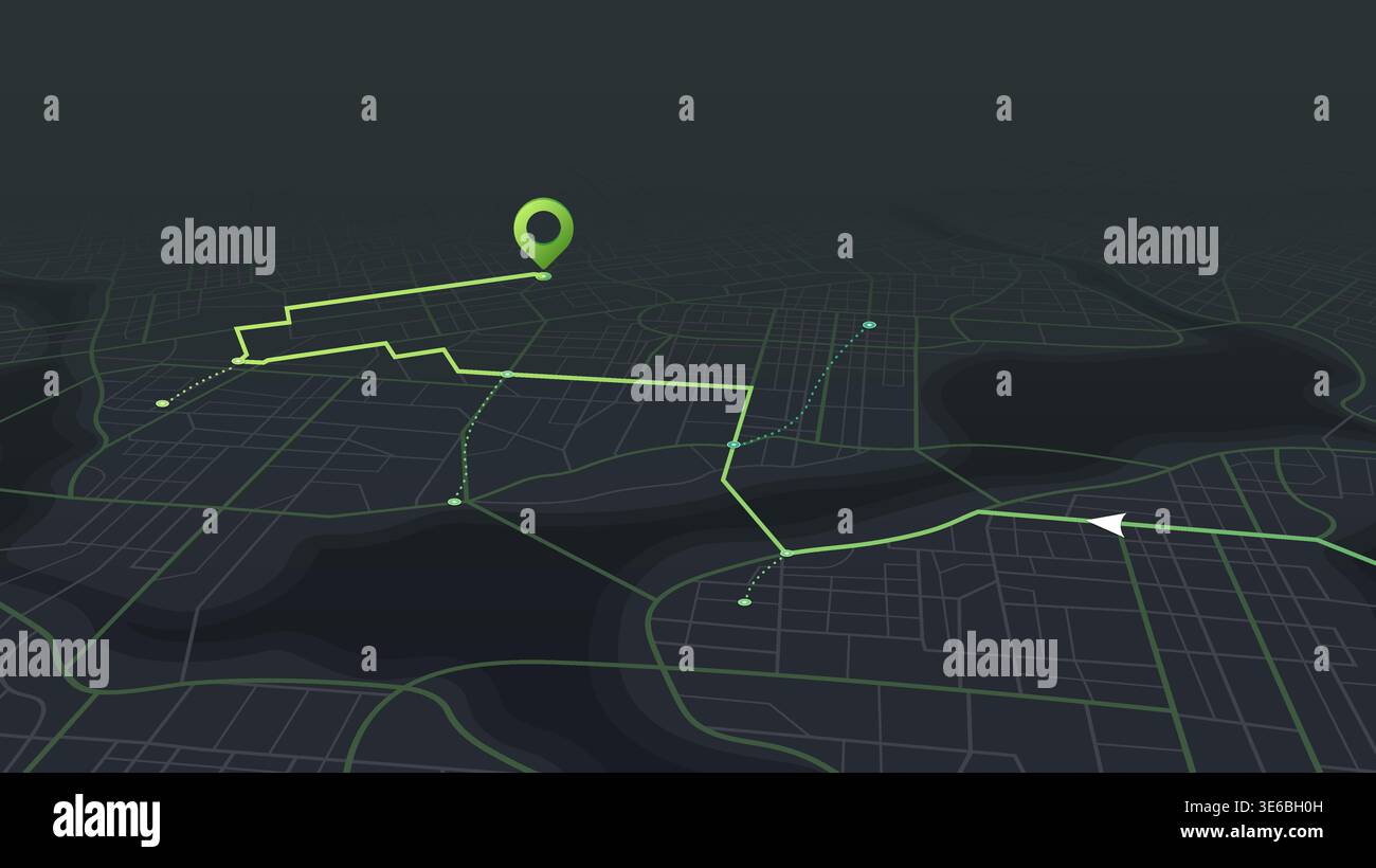 Online location tracking on isometric city map. Navigation on map with ...