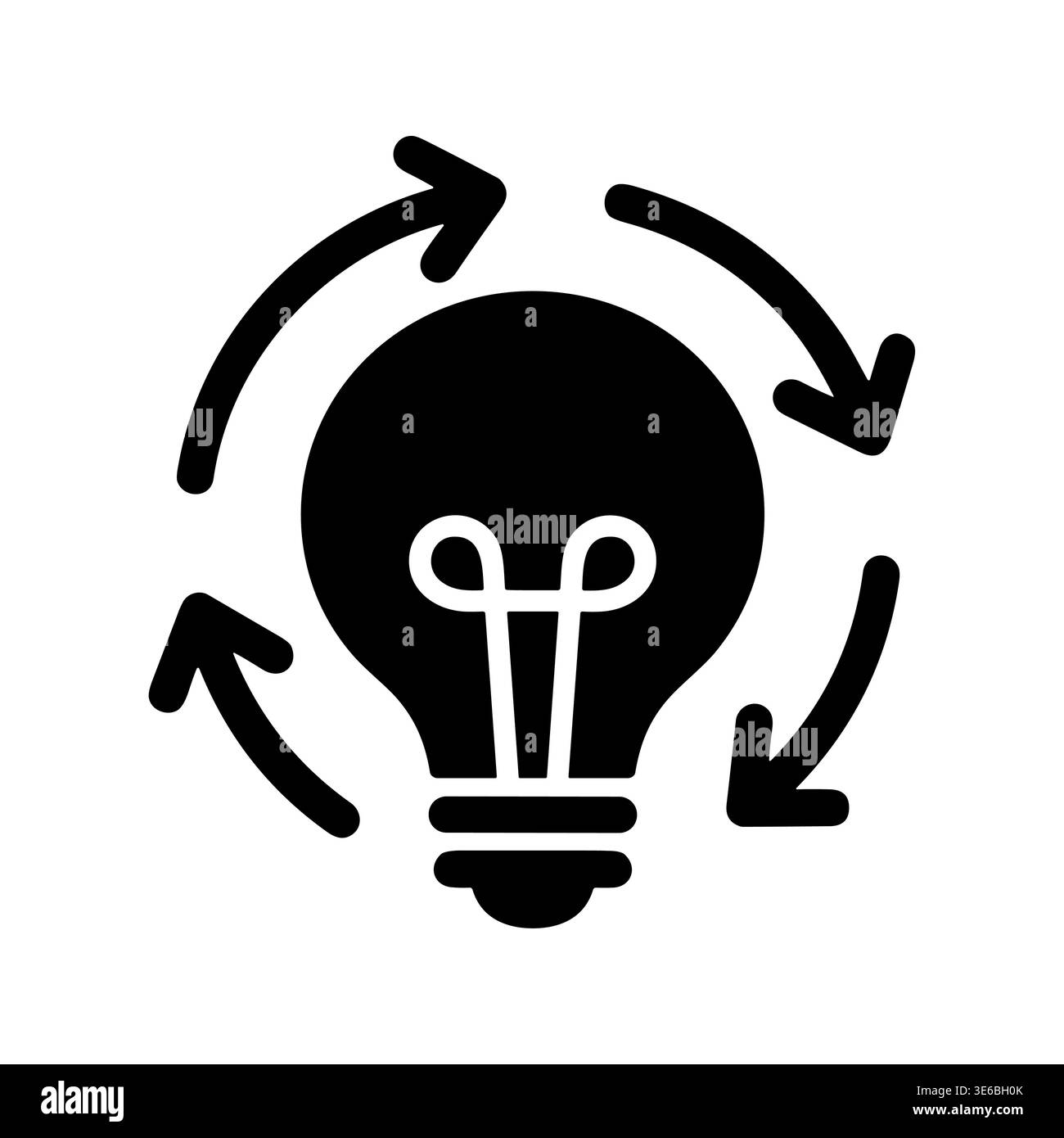 Light Bulb with Rotating Arrows, Creative Idea Generation Concept Stock Vector