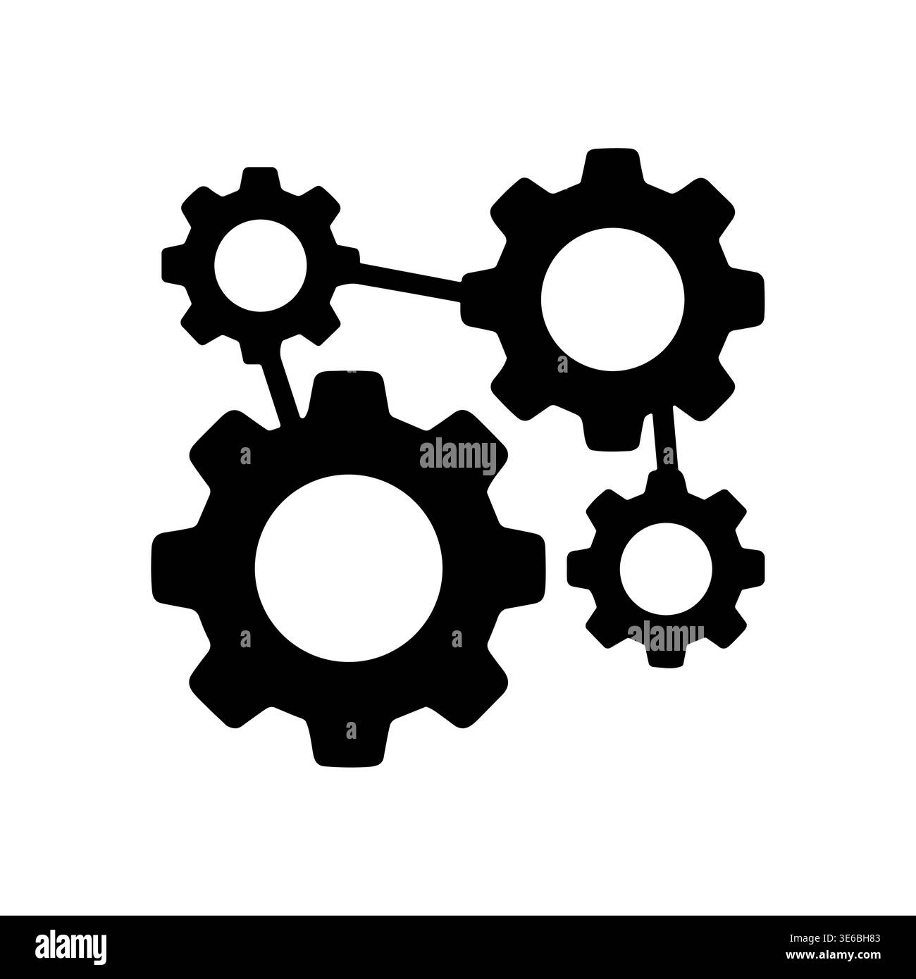 Connected gears concept black and white vector graphic illustration Stock Vector