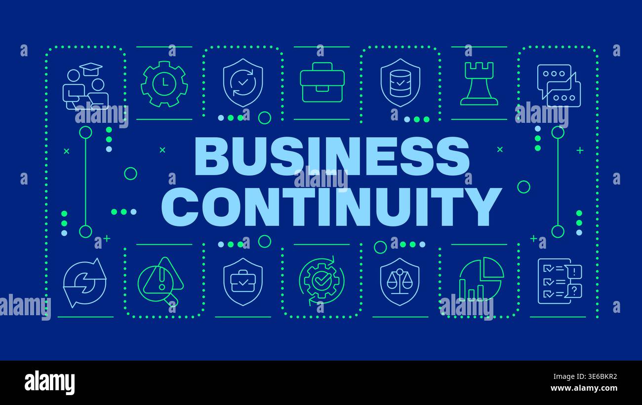 Business continuity management dark blue word concept Stock Vector
