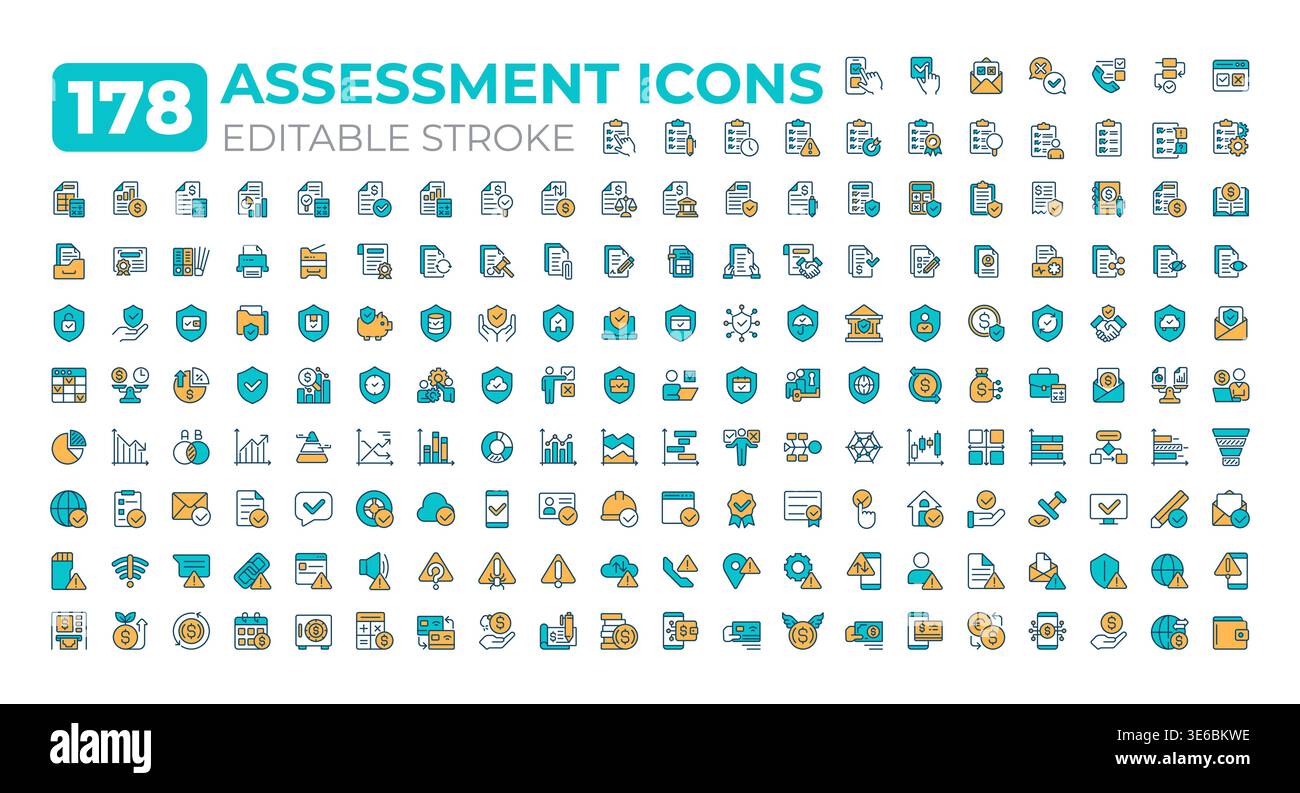Assessment colorful icons big set Stock Vector