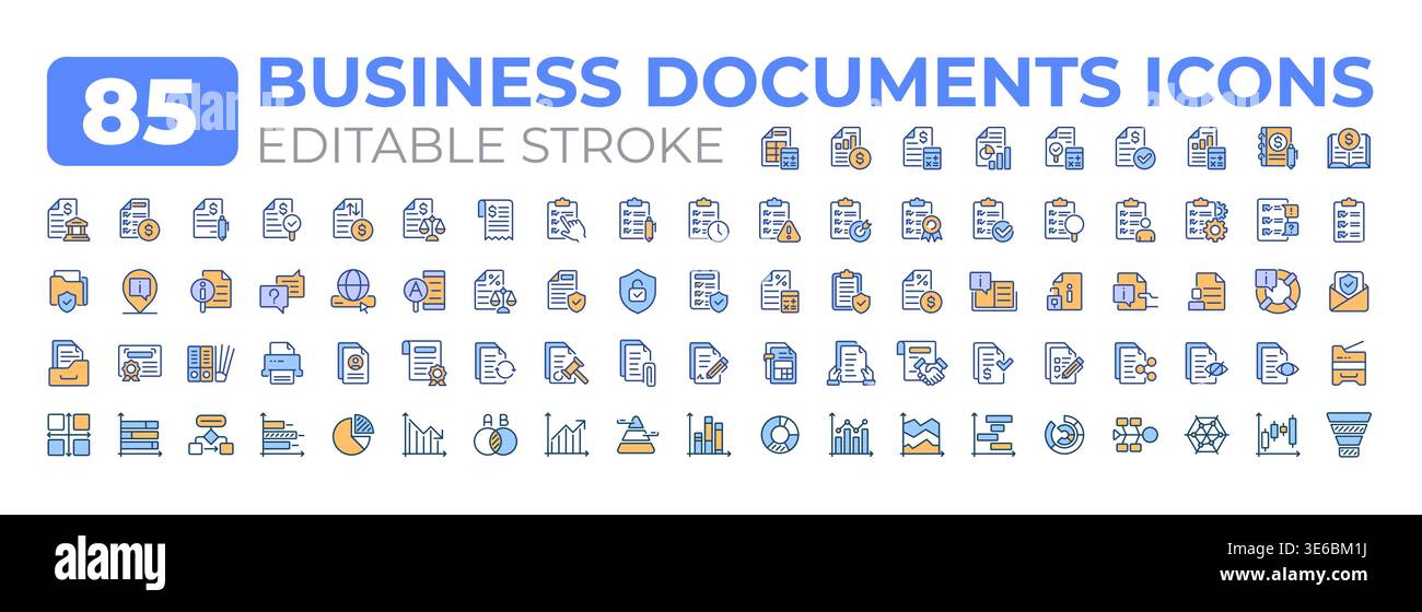 Business documents colorful icons big set Stock Vector