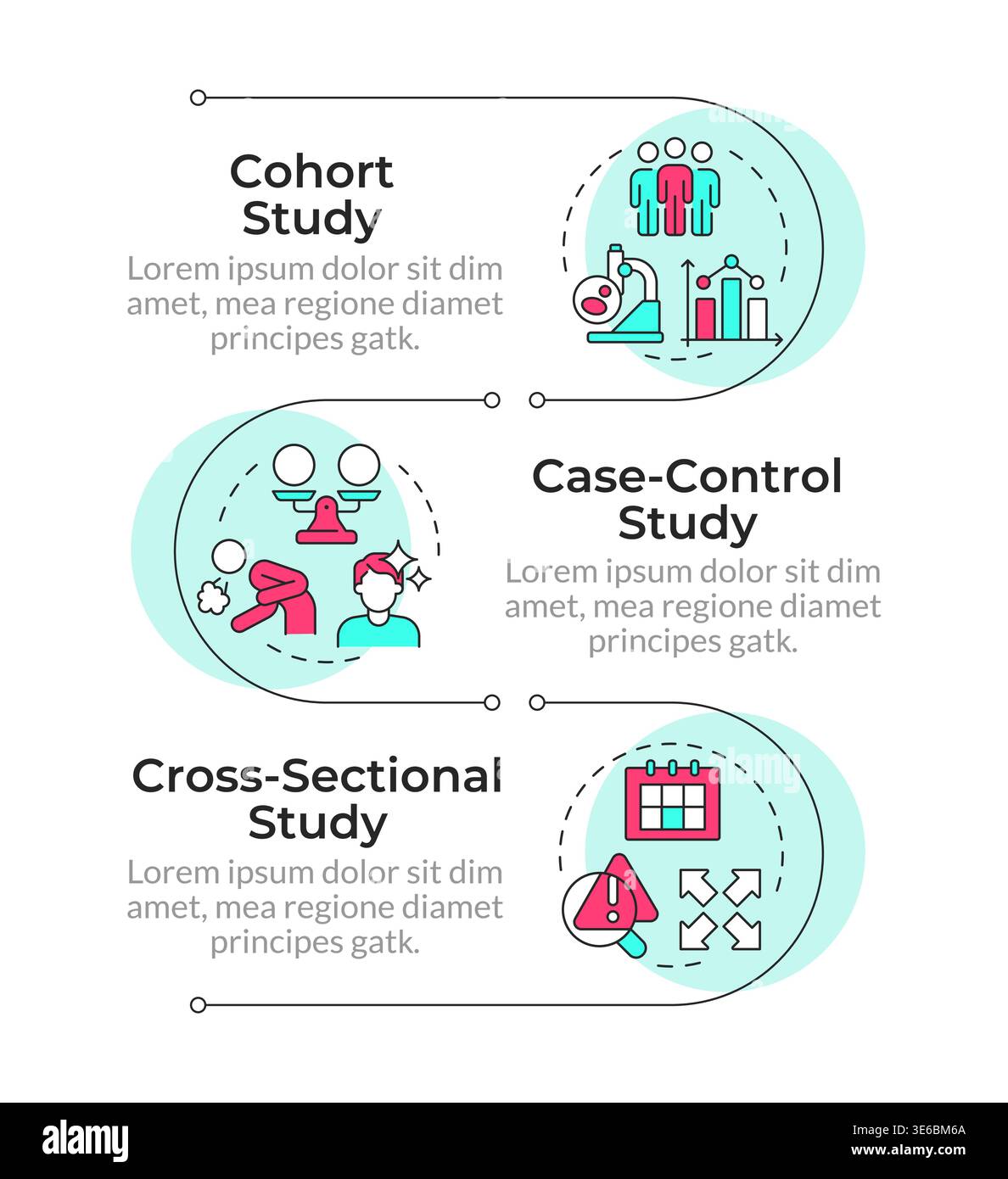 Categories of observational studies infographic vertical sequence Stock Vector