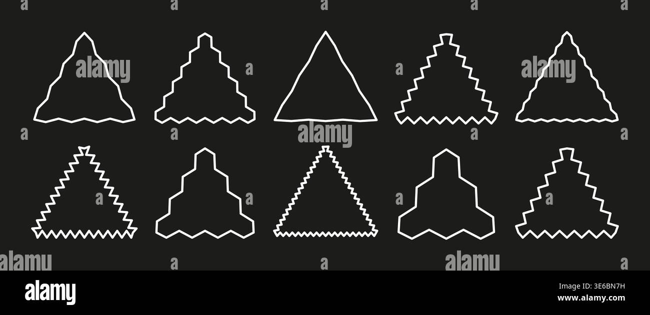 Wavy edge triangle line frame. Linear zigzag badges collection Stock Vector