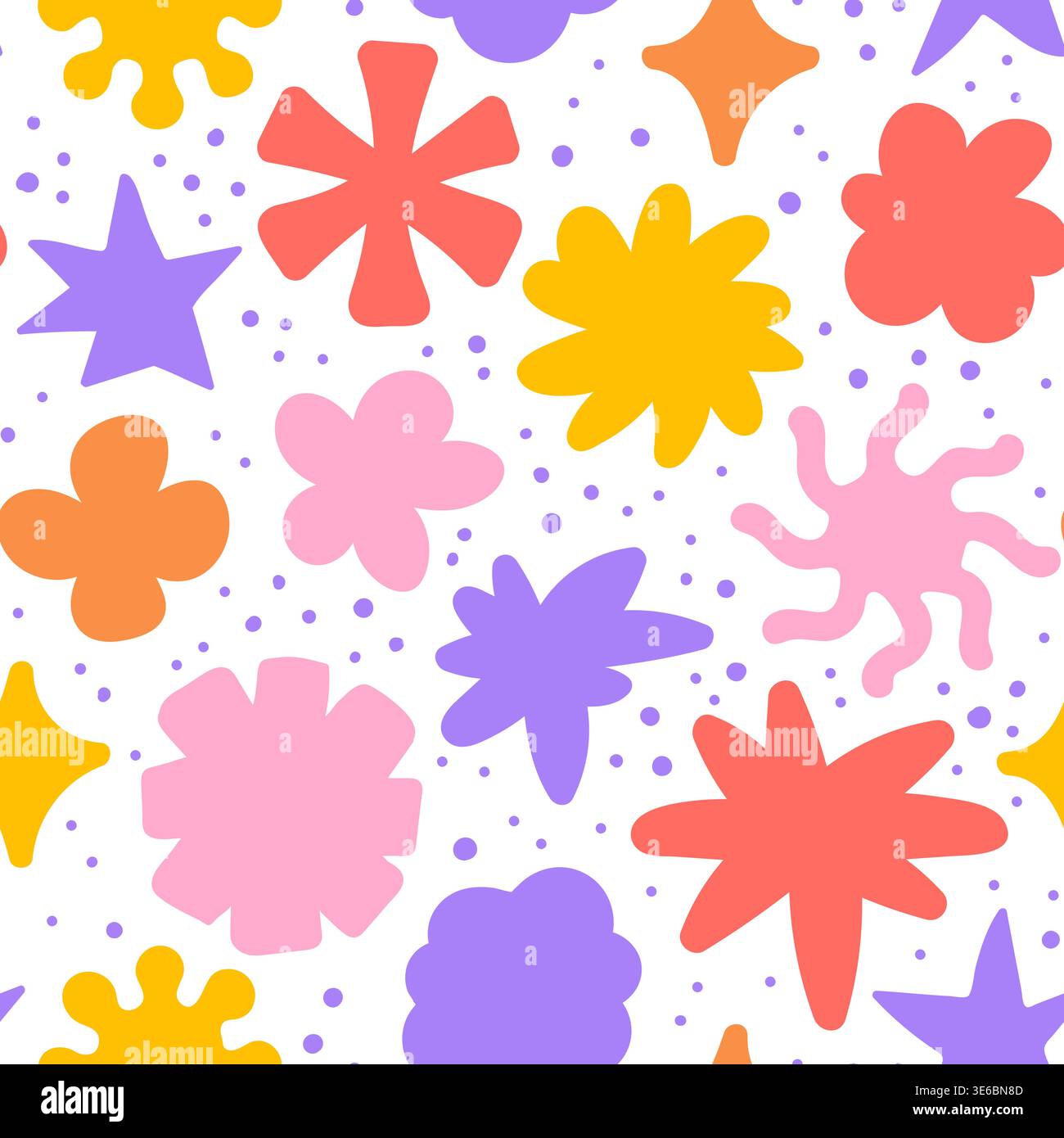 Playful abstract shapes seamless pattern. Doodle figures brutal style. Stock Vector
