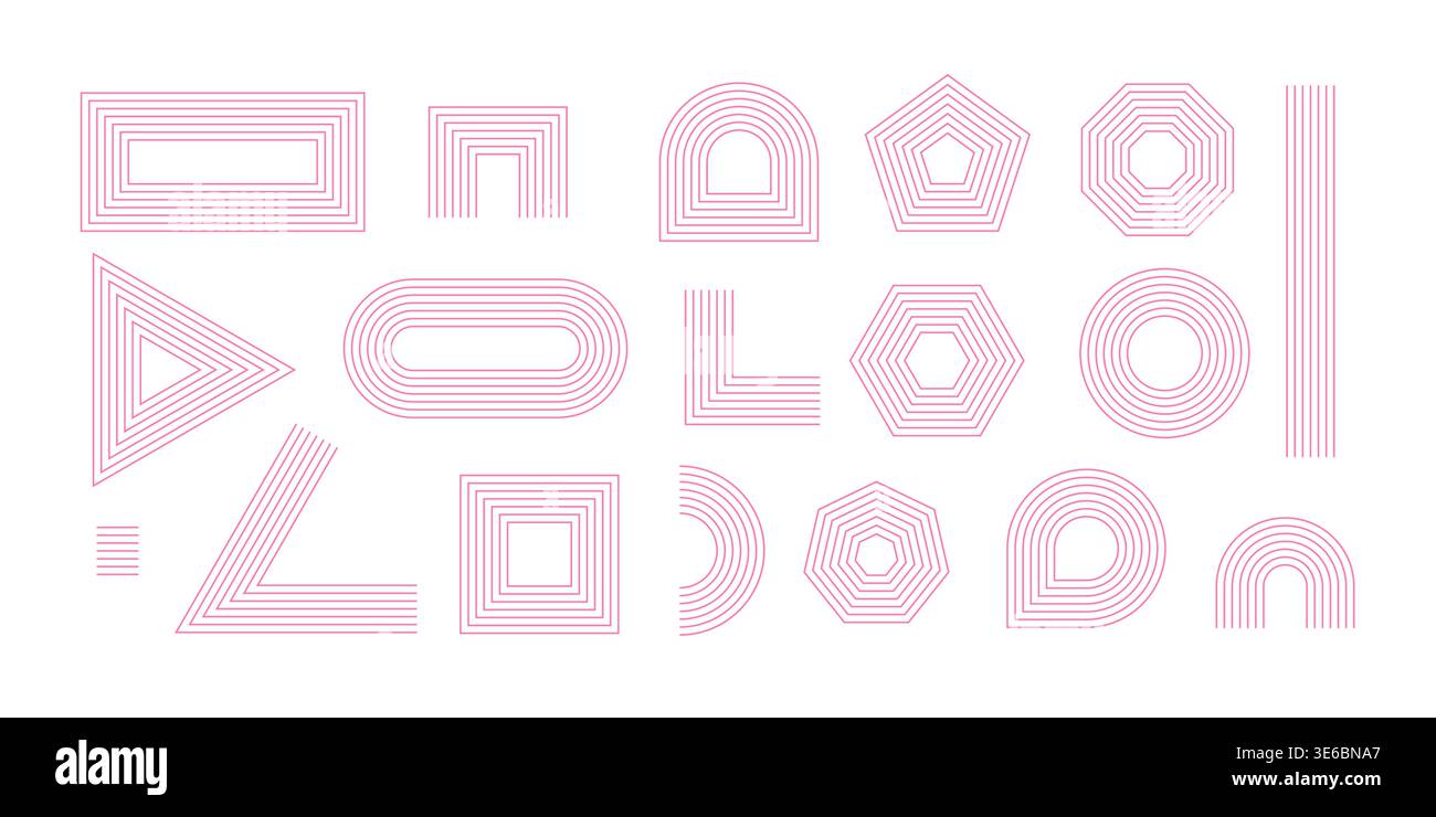 Geometric line shape set. Abstract stripy figures collection Stock Vector