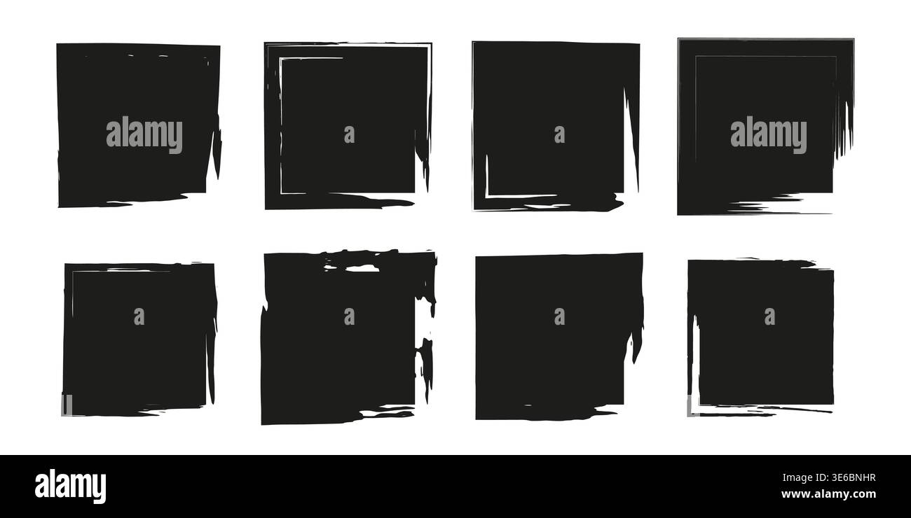 Set of grunge square backgrounds. Vector black frames Stock Vector