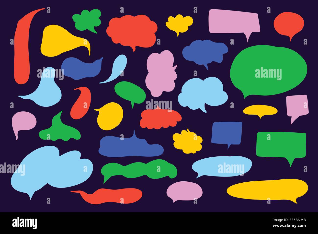 Colorful doodle speech bubbles collection. Trendy cloud textbox Stock Vector