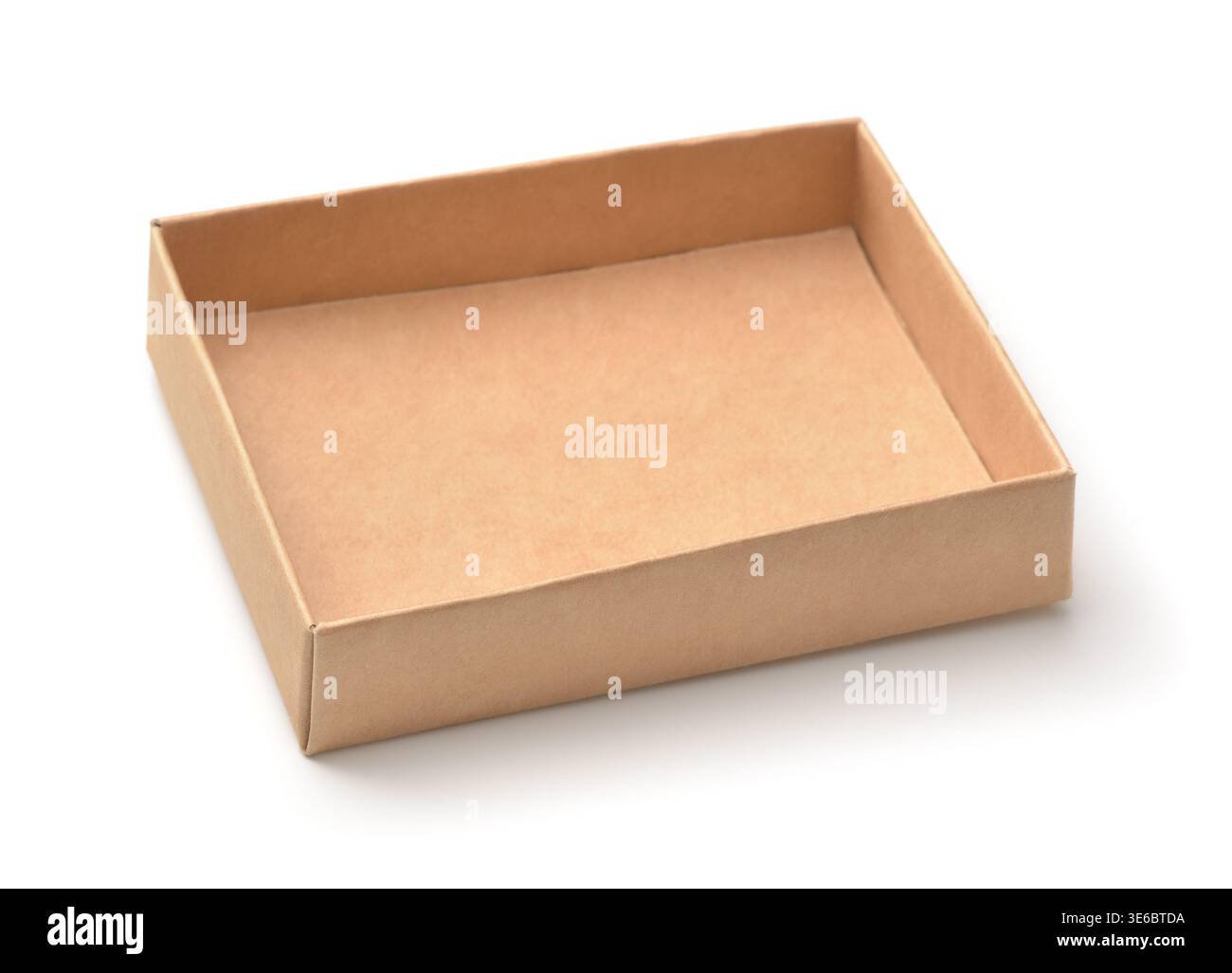 Open small flat brown paper box isolated on white Stock Photo