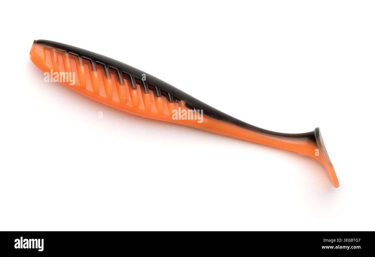 Side view of silicone soft fishing lure isolated on white Stock Photo