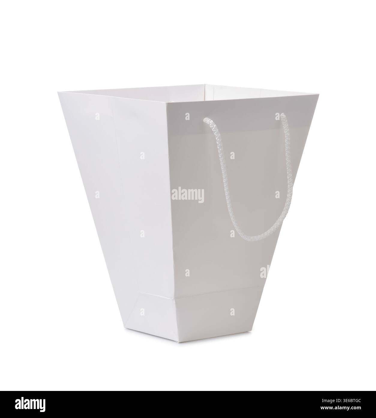 Blank white paper flower bouquets bag with handle isolated on white Stock Photo