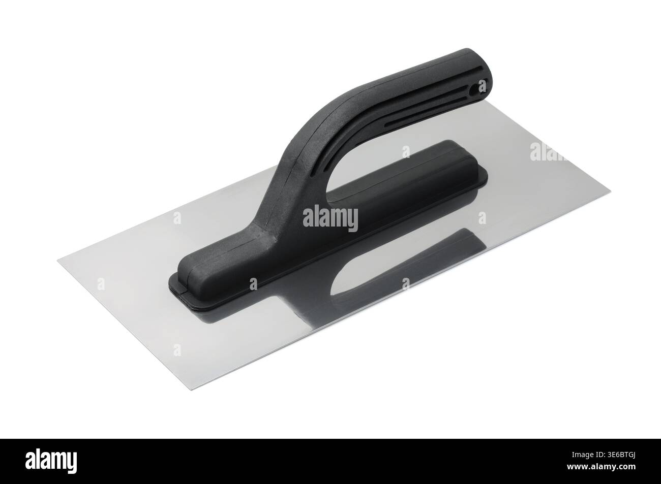 Steel concrete finishing trowel isolated on white Stock Photo