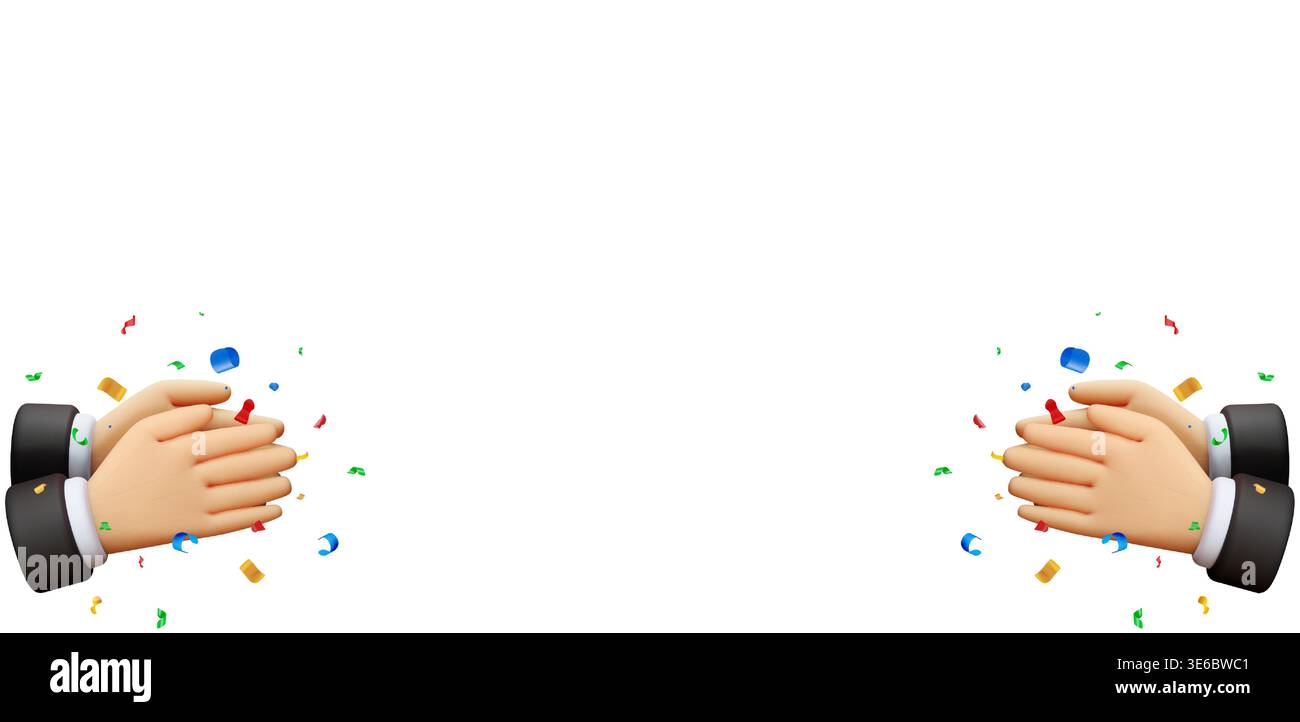 3d cartoon hands clapping with colorful confetti Stock Vector
