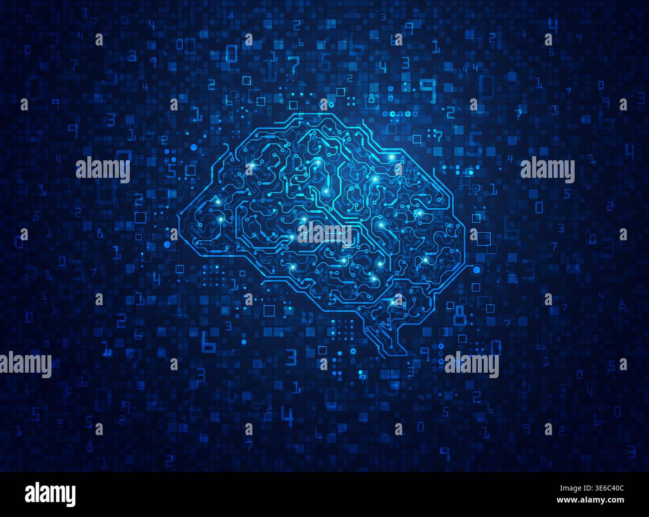 concept of machine learning or big data or artificial intelligence (AI), shape of brain combined with electronic pattern with programming code element Stock Vector