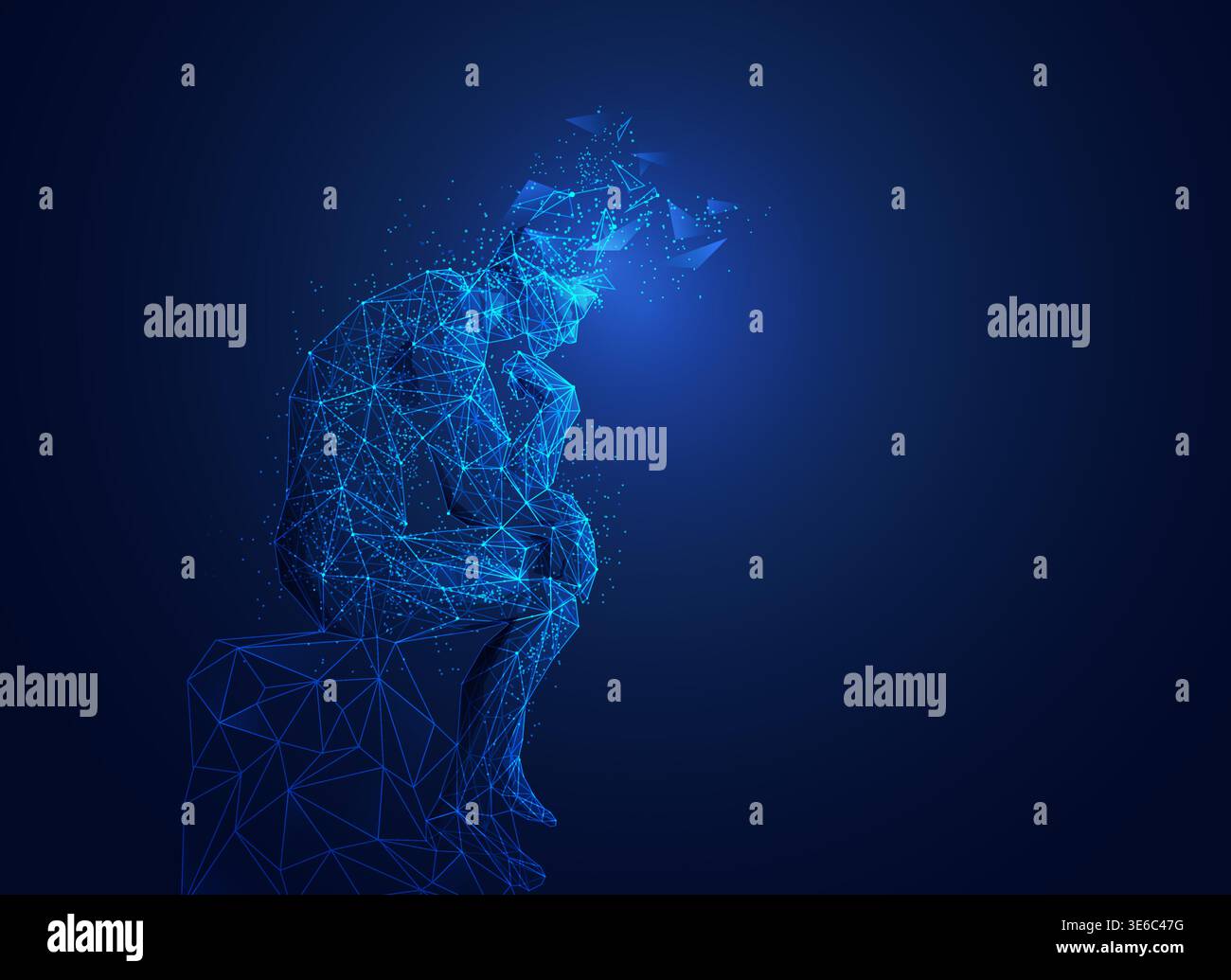 great thinker with broken head in wireframe polygonal style, brain thinking concept Stock Vector