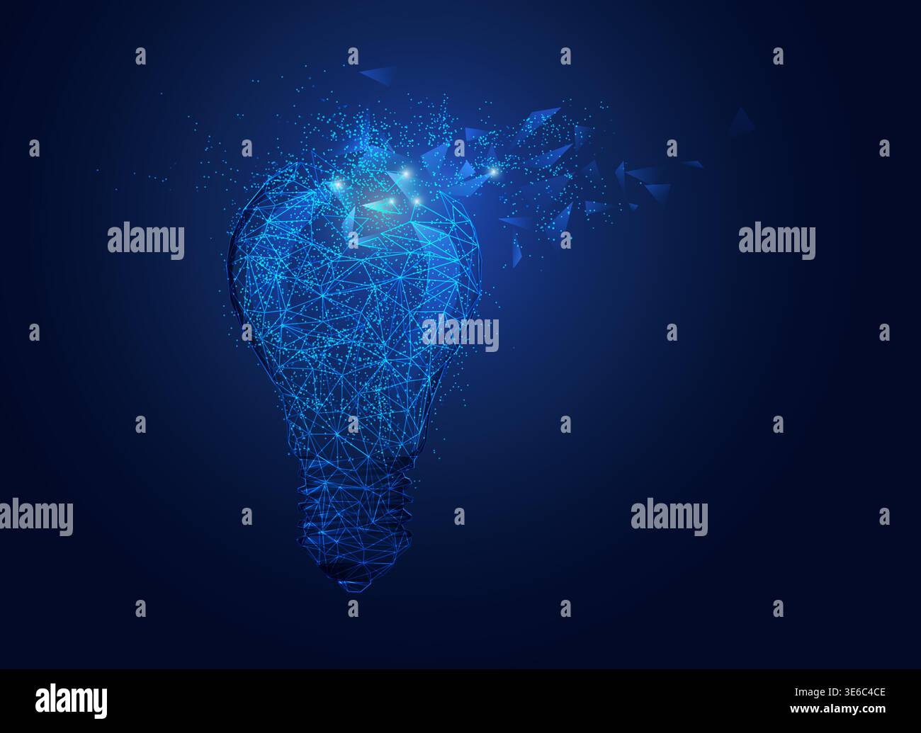 concept of creative thinking, wireframe lightbulb with futuristic element Stock Vector