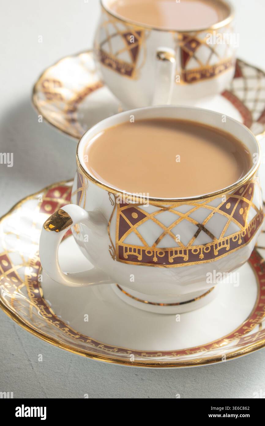 A view of a masala tea set. Stock Photo