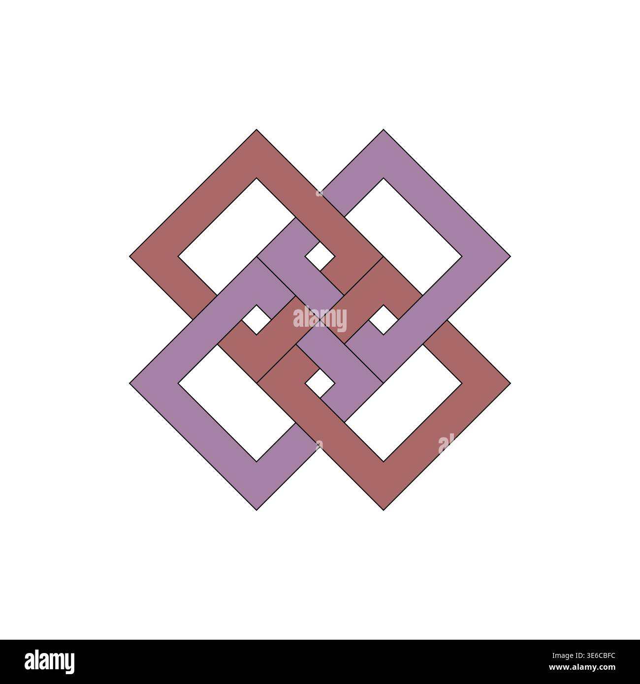 Interlocking square knot. Geometric chain Vector. Violet pink element. Abstract woven pattern. Stock Vector