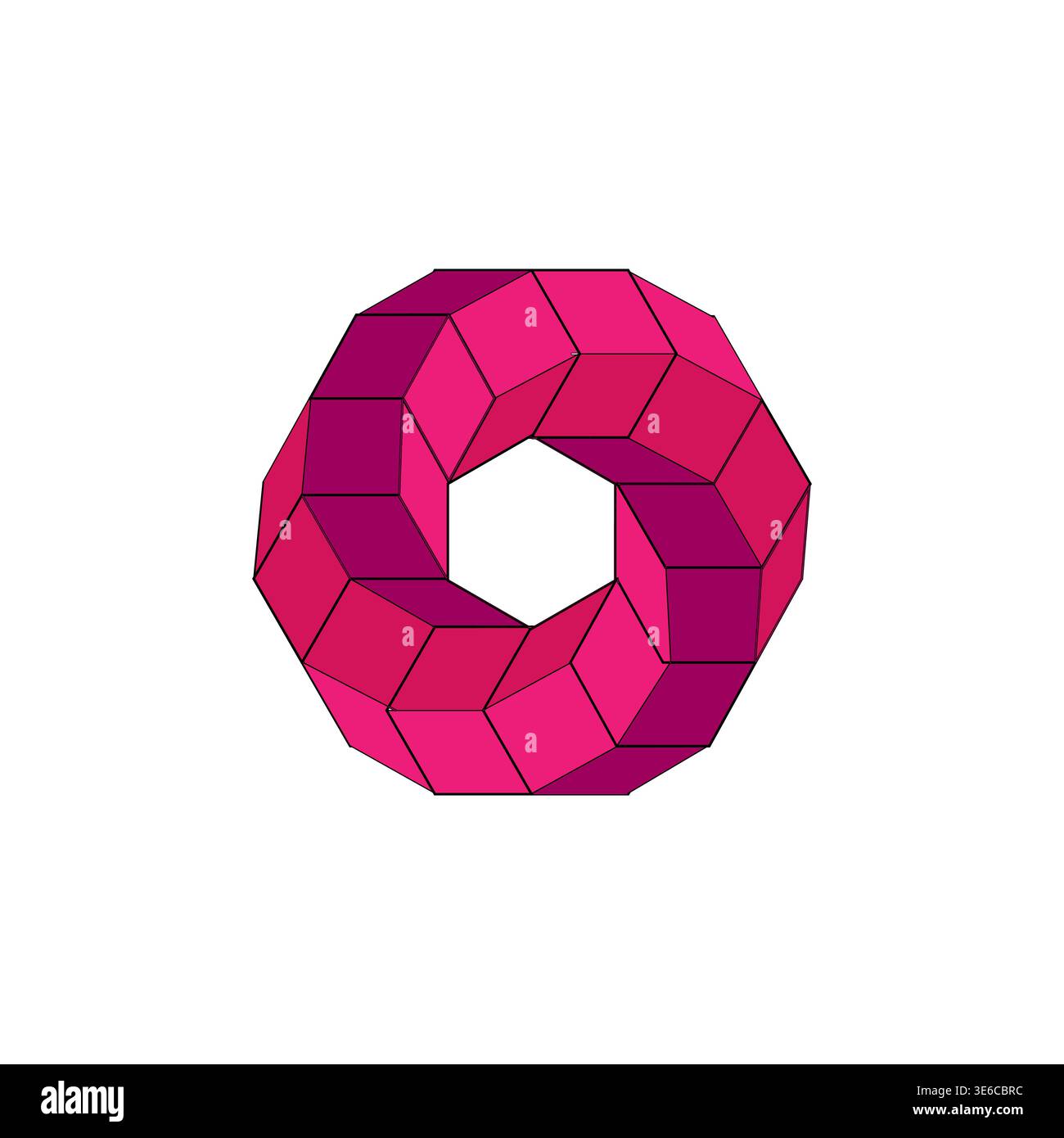 Pink torus ring. Block segment Vector. Magenta geometric shape. Modern 3D object. Stock Vector