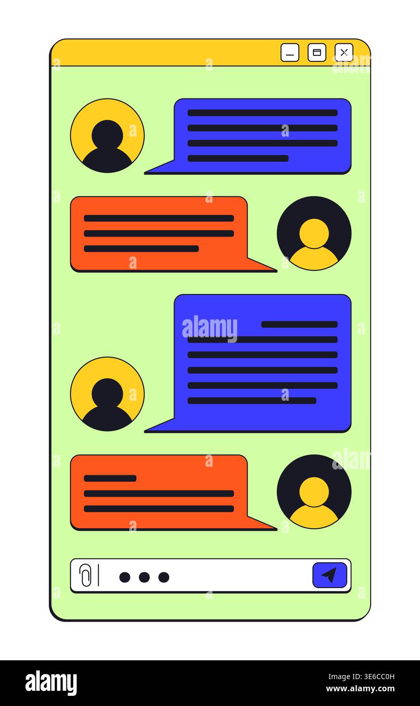 Chat conversation neo brutalism pop-up UI window Stock Vector