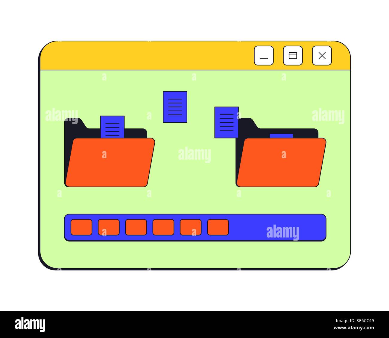 File transfer process neo brutalism pop-up UI window Stock Vector