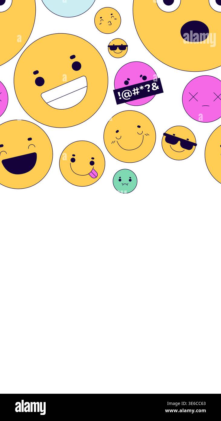 Cute emojis vertical top frame illustration Stock Vector