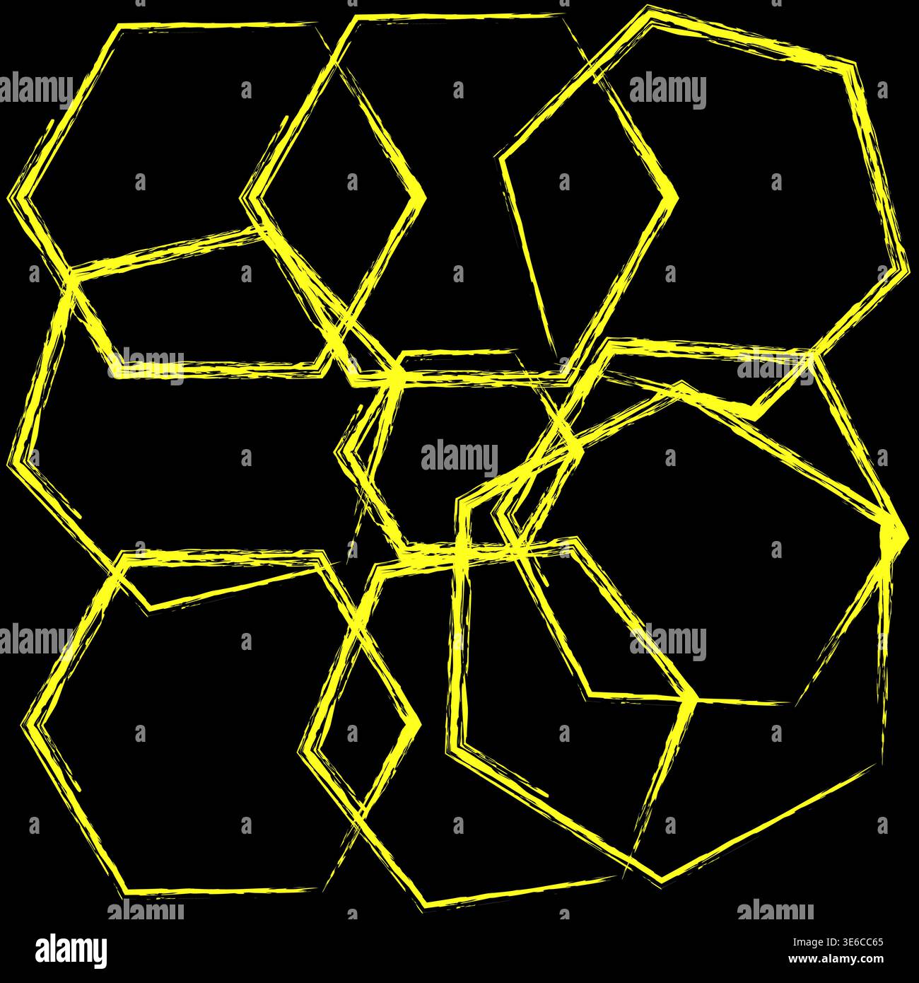 Distressed yellow hexagons set. Rough stroke shapes Vector. Black ...