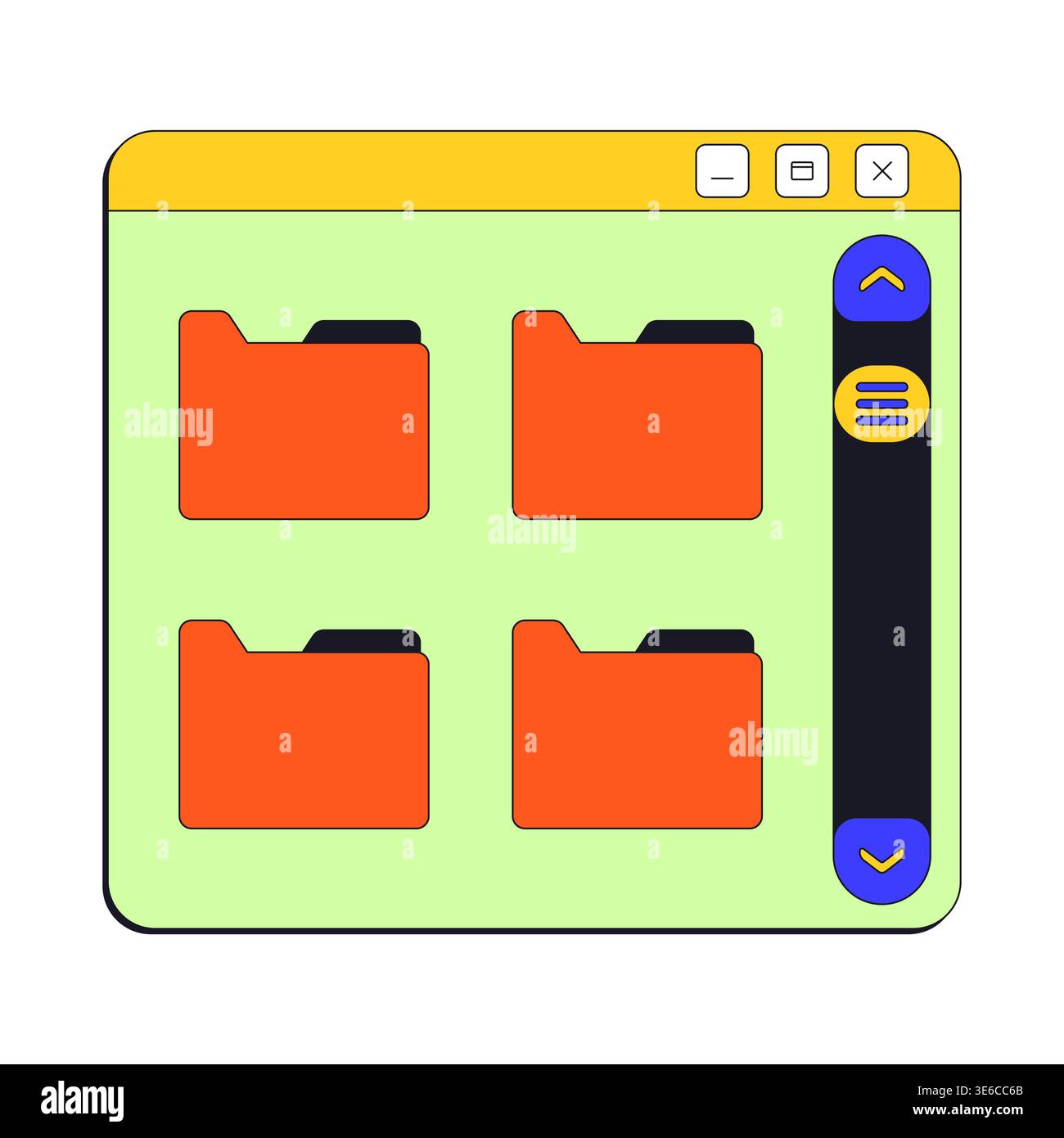 Multiple folders with scroll bar neo brutalism pop-up UI window Stock Vector