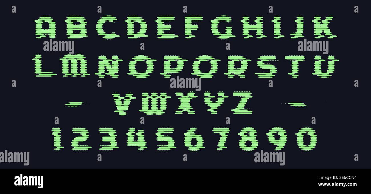 Glitched uppercase letters and numbers Stock Vector