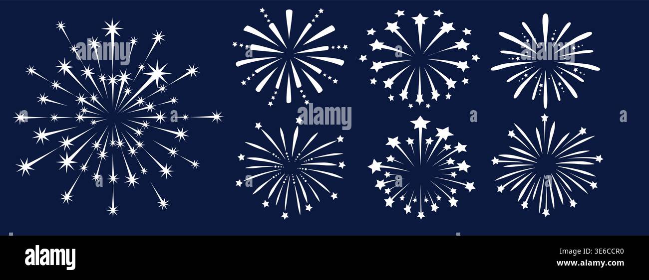 Firework collection on black Stock Vector