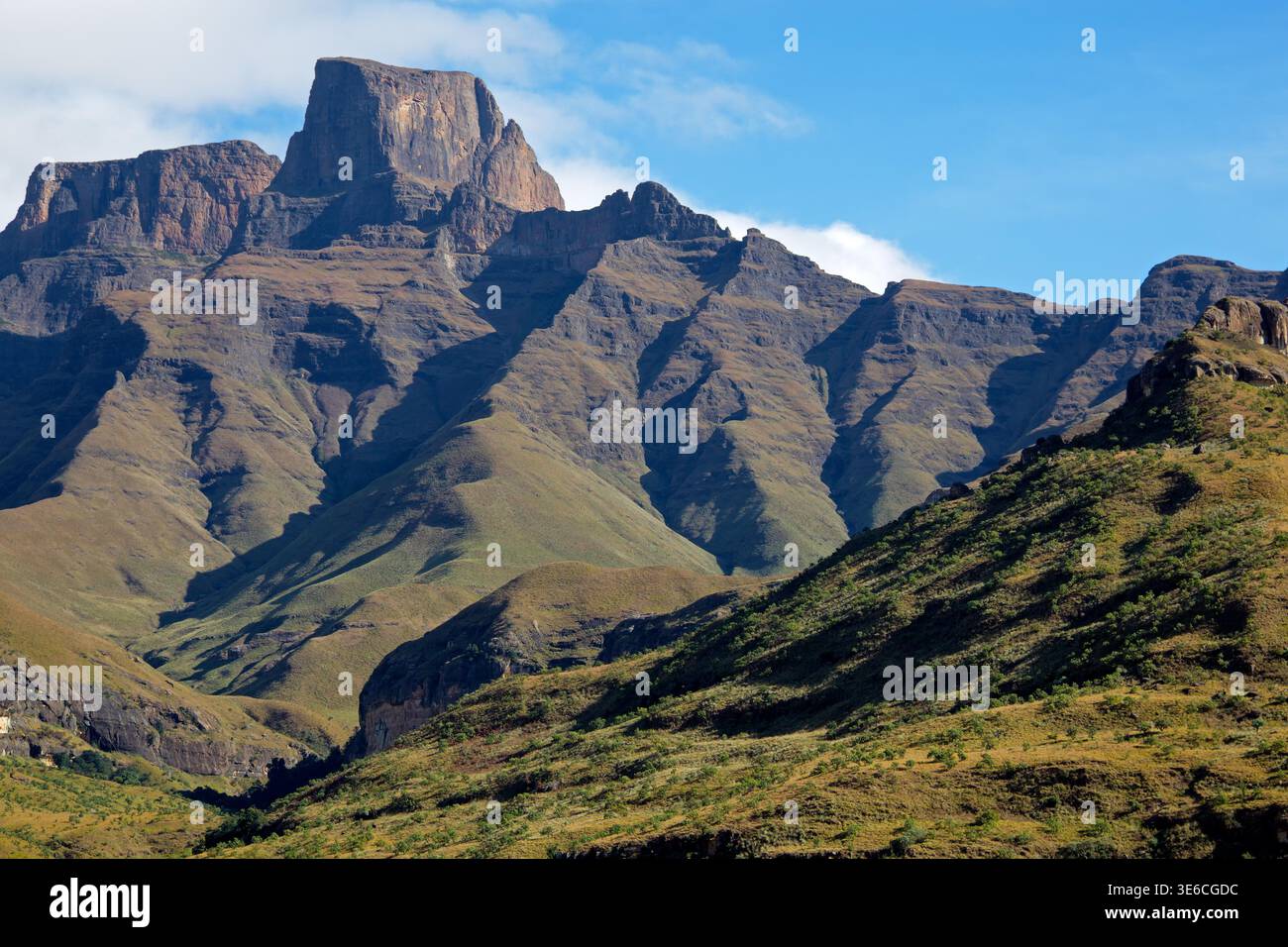 Sentinel peak in the amphitheater of the Drakensberg mountains, Royal ...