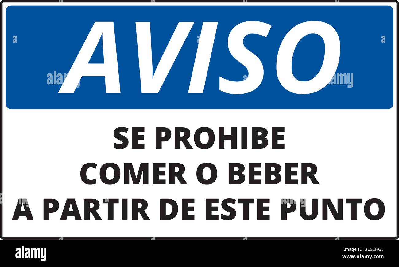 Aviso se prohibe comer o beber a partir de este punto sign isolated on ...