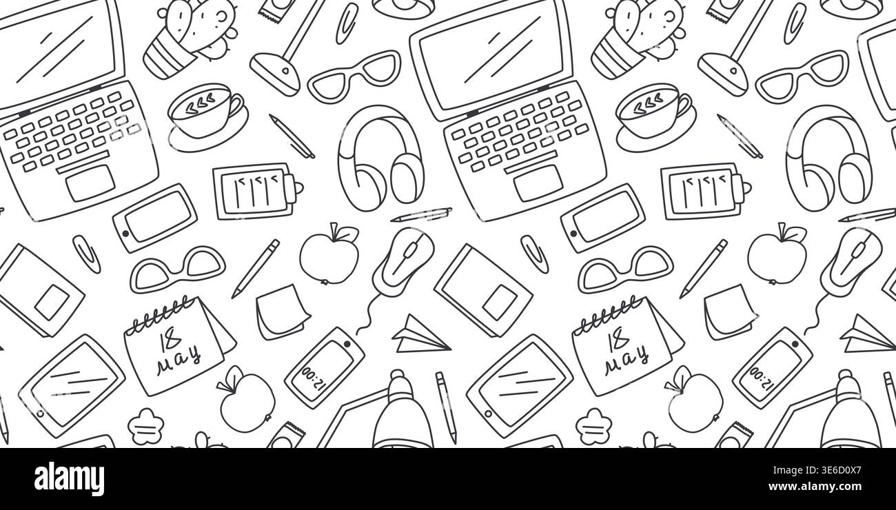 Office worker workspace seamless pattern Stock Vector