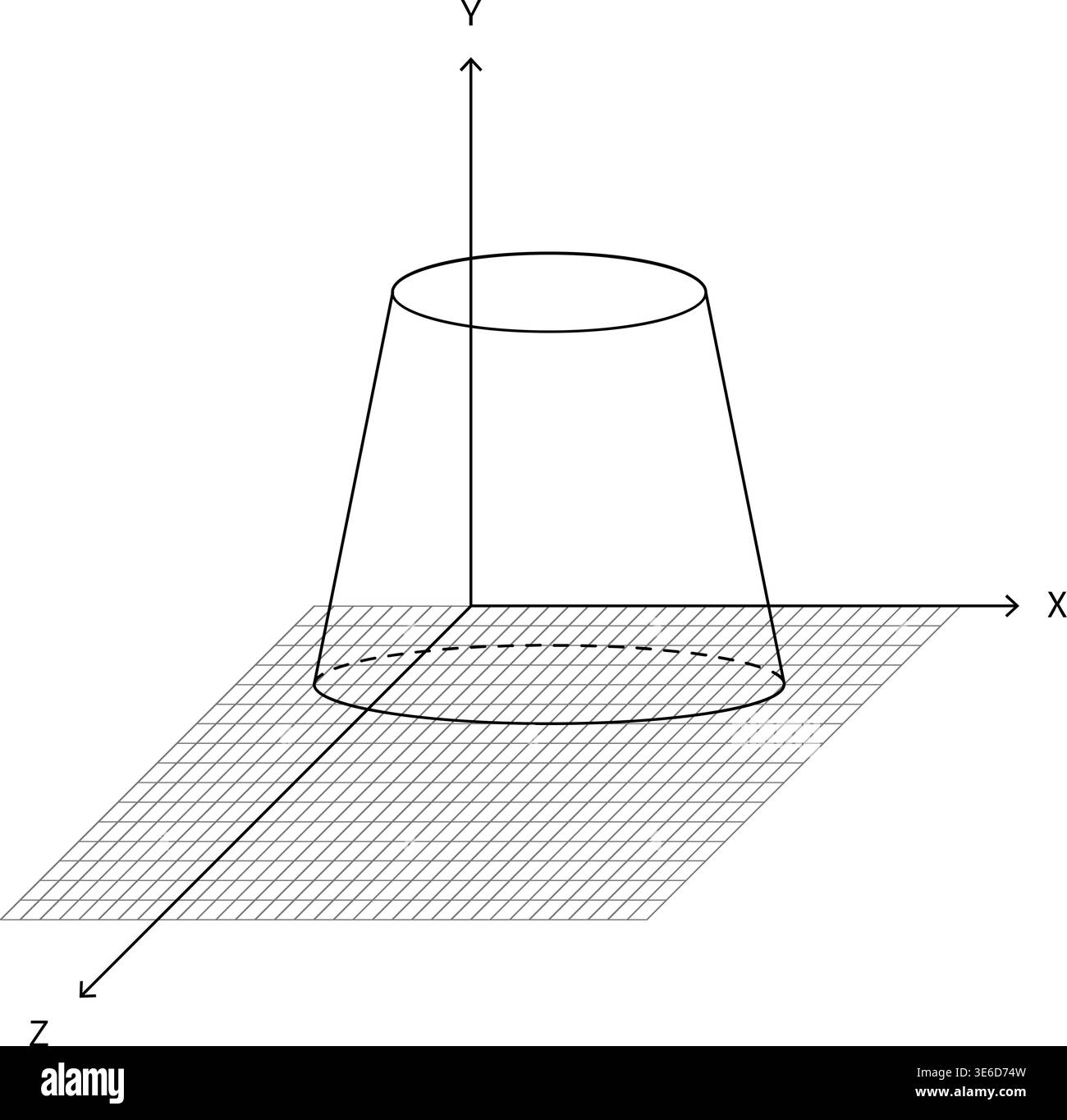 3D Coordinate System Cylinder Wireframe Grid Plane Perspective Minimal Style Mathematics Visualization Black White Element. Geometry Visualization Car Stock Vector