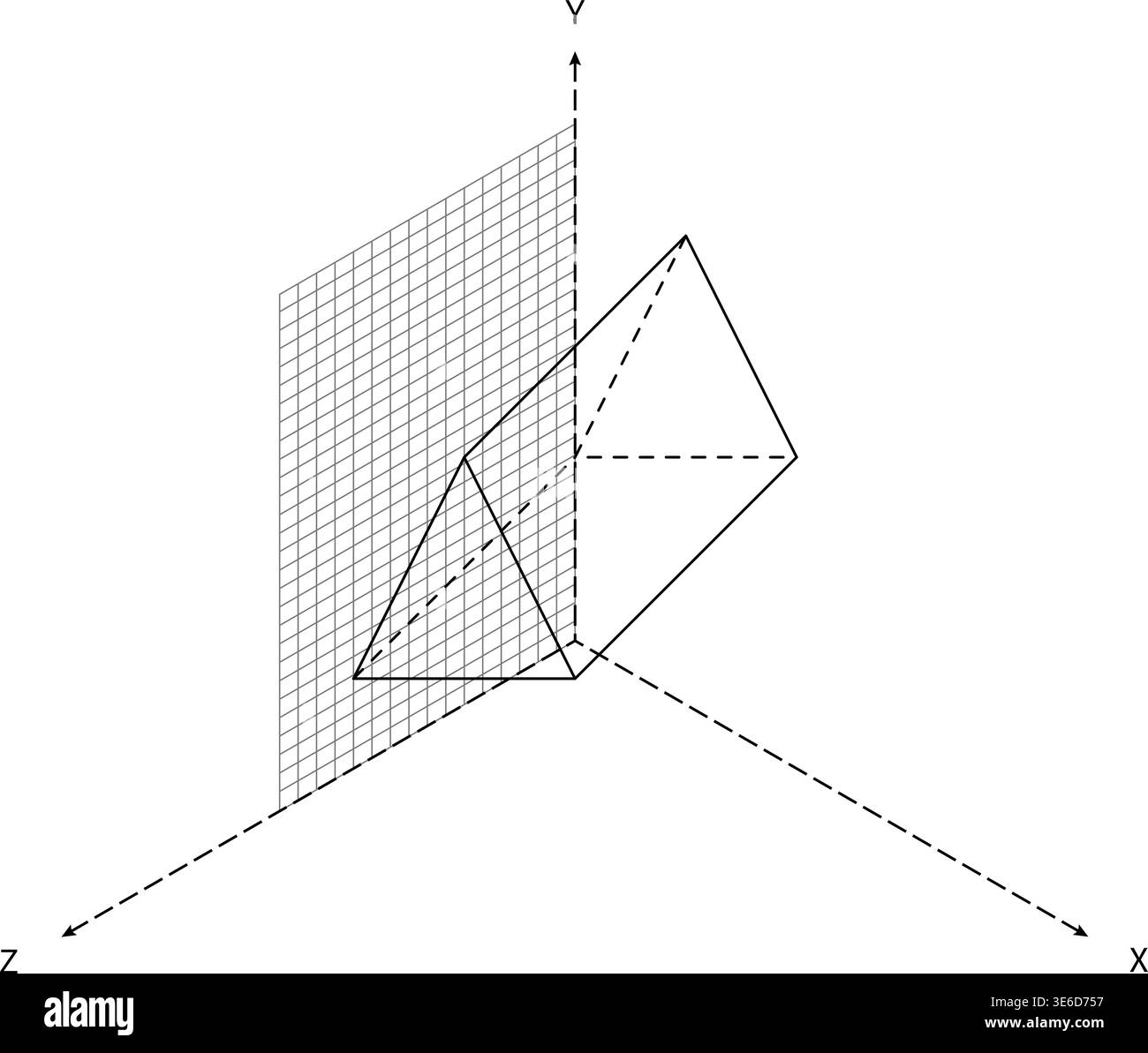 3D Coordinate System Double Pyramid Wireframe Grid Plane Perspective Minimal Style Mathematics Visualization Black White Element. Geometry Visualizati Stock Vector