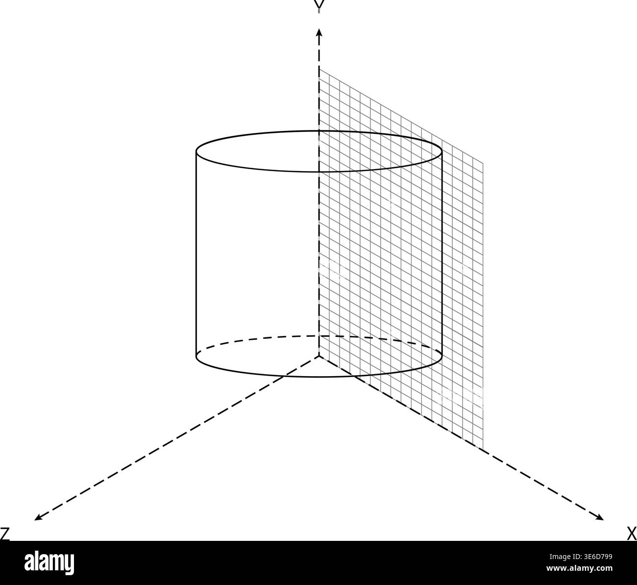 3D Coordinate System Cylinder Wireframe Grid Plane Perspective Minimal Style Mathematics Visualization Black White Element. Geometry Visualization Car Stock Vector